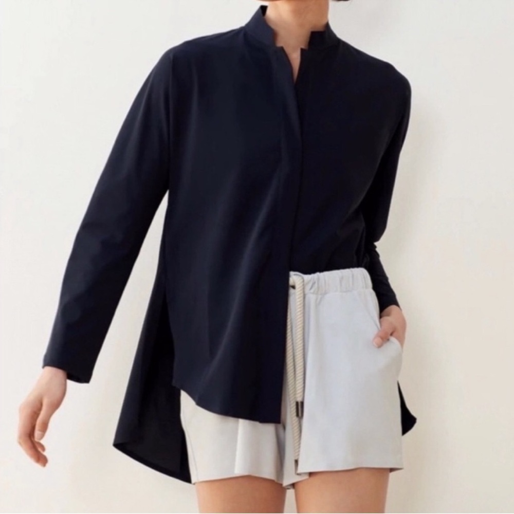Aday Something Borrowed Relaxed Boyfriend Shirt Black Button Snap